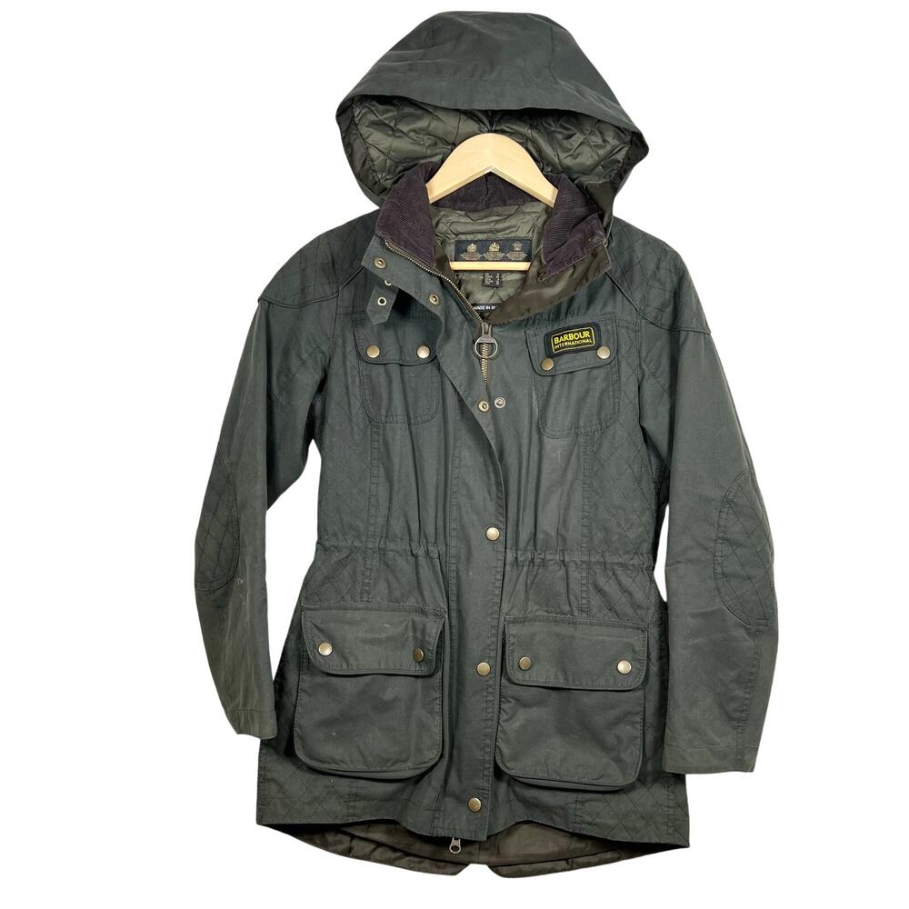 Barbour Internation Waxed Pocket Jacket with Quilted Hood 4 Medium 17x30